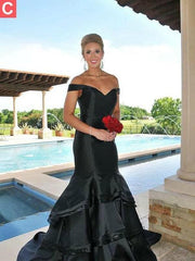 Off-The-Shoulder Taffeta With Layers Sweep/Brush Train Dresses