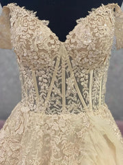 Off the Shoulder Tulle Prom Dresses 2025 Ruffled Lace Formal Gown with Slit FD3729