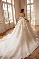 Beautiful Off-the-Shoulder Aline Wedding Dress Lace Appliques Ball Gown