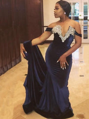 Off-The-Shoulder Velvet Prom Dresses Mermaid with Sweep/Brush Train