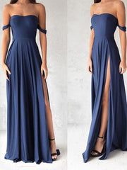 Sweetheart Neck Off Shoulder Blue Chiffon Prom Dress, Blue Bridesmaid Dress, Formal Dress