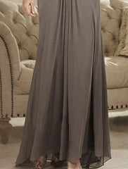 A-Line Mother of the Bride Dress Wedding Guest Elegant Simple Jewel Neck Floor Length Chiffon Lace 3/4 Length Sleeve with Crystals Appliques