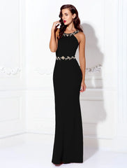 Sheath / Column Beautiful Back Dress Wedding Guest Prom Floor Length Sleeveless Halter Neck Spandex Crisscross Back with Beading