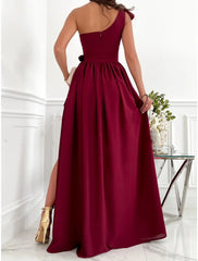 Women's Party Dress Homecoming Dress Swing Dress Long Dress Maxi Dress Wine Red Green Sleeveless Pure Color Patchwork Summer Spring Cold Shoulder Red Valentines Dress Valentine's Day Wedding Guest