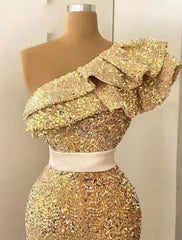 Aimishang Mermaid / Trumpet Evening Gown Sparkle & Shine Dress Wedding Guest Engagement Sweep / Brush Train Sleeveless One Shoulder Sequined with Sequin Ruffles