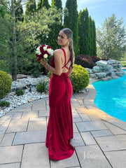 Olive Green Mermaid Satin Prom Dresses Plunging V-Neck Evening Dress FD2662