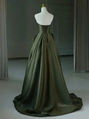 Olive Green Satin Strapless Prom Dresses with Sweetheart Neckline & Corset Back - FD5291