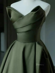 Olive Green Satin Strapless Prom Dresses with Sweetheart Neckline & Corset Back - FD5291