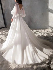 Wholesale Sparkle & Shine Formal Wedding Dresses A-Line V Neck Long Sleeve Chapel Train Organza Bridal Gowns With Split Front