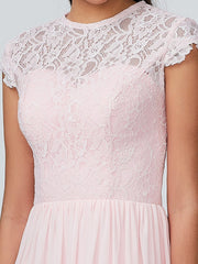 A-Line Bridesmaid Dress Jewel Neck Sleeveless Elegant Floor Length Chiffon with Lace 2022 / Sparkle & Shine