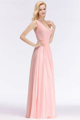 One Shoulder A-line Ruched Chiffon Bridesmaid Dress Sleeveless Wedding Guest Dress