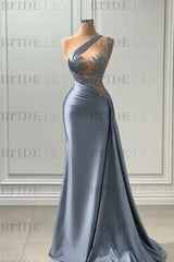 One Shoulder Purple Mermaid Prom Dress with Pleated Beading