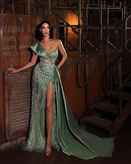 One-Shoulder Elegance with Sleeveless Glamour and Daring High Slit