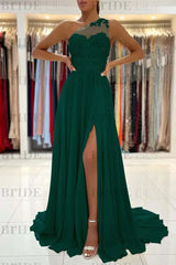 One-Shoulder Lace Appliques Prom Dress Long With Slit