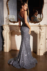 Cinderella Divine CD980 One Shoulder Long Mermaid Prom Sequin Dress
