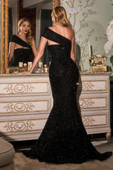 Cinderella Divine CD980 One Shoulder Long Mermaid Prom Sequin Dress