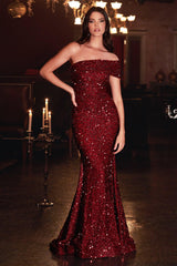 Cinderella Divine CD980 One Shoulder Long Mermaid Prom Sequin Dress