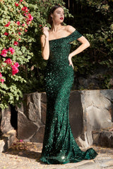 Cinderella Divine CD980 One Shoulder Long Mermaid Prom Sequin Dress