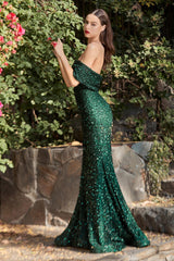 Cinderella Divine CD980 One Shoulder Long Mermaid Prom Sequin Dress