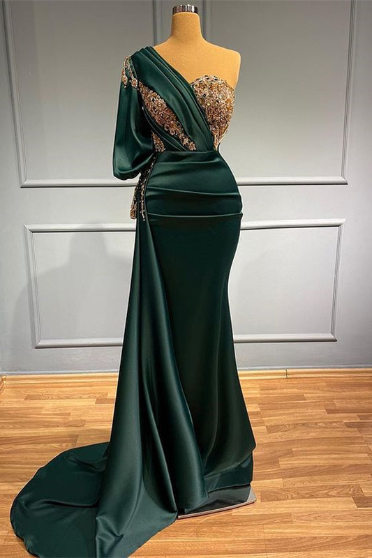 Charming One-Shoulder Mermaid Prom Gown with Beads and Appliques
