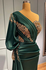 Charming One-Shoulder Mermaid Prom Gown with Beads and Appliques