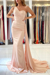 Elegant One-Shoulder Mermaid Prom Gown Satin Evening Dress
