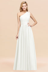 One Shoulder Pleated Chiffon A-line Bridesmaid Dress Burgundy
