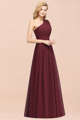 One Shoulder Pleated Chiffon A-line Bridesmaid Dress Burgundy