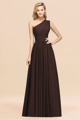 One Shoulder Pleated Chiffon A-line Bridesmaid Dress Burgundy