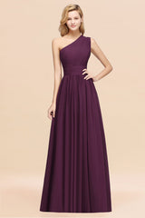 One Shoulder Pleated Chiffon A-line Bridesmaid Dress Burgundy