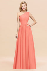 One Shoulder Pleated Chiffon A-line Bridesmaid Dress Burgundy