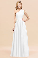 One Shoulder Pleated Chiffon A-line Bridesmaid Dress Burgundy