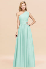 One Shoulder Pleated Chiffon A-line Bridesmaid Dress Burgundy