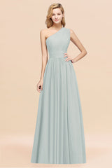 One Shoulder Pleated Chiffon A-line Bridesmaid Dress Burgundy