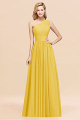 One Shoulder Pleated Chiffon A-line Bridesmaid Dress Burgundy
