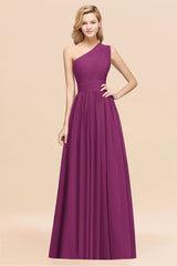 One Shoulder Pleated Chiffon A-line Bridesmaid Dress Burgundy