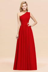 One Shoulder Pleated Chiffon A-line Bridesmaid Dress Burgundy