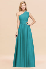 One Shoulder Pleated Chiffon A-line Bridesmaid Dress Burgundy
