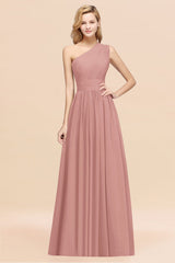 One Shoulder Pleated Chiffon A-line Bridesmaid Dress Burgundy