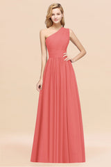 One Shoulder Pleated Chiffon A-line Bridesmaid Dress Burgundy