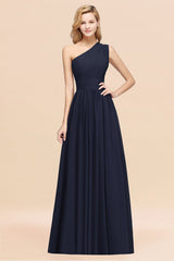 One Shoulder Pleated Chiffon A-line Bridesmaid Dress Burgundy