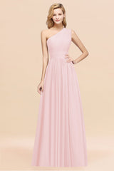 One Shoulder Pleated Chiffon A-line Bridesmaid Dress Burgundy