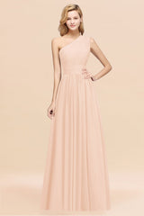 One Shoulder Pleated Chiffon A-line Bridesmaid Dress Burgundy