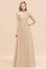 One Shoulder Pleated Chiffon A-line Bridesmaid Dress Burgundy
