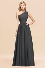 One Shoulder Pleated Chiffon A-line Bridesmaid Dress Burgundy