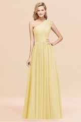 One Shoulder Pleated Chiffon A-line Bridesmaid Dress Burgundy
