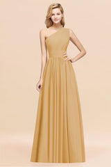 One Shoulder Pleated Chiffon A-line Bridesmaid Dress Burgundy