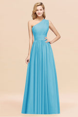 One Shoulder Pleated Chiffon A-line Bridesmaid Dress Burgundy