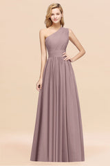 One Shoulder Pleated Chiffon A-line Bridesmaid Dress Burgundy