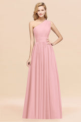 One Shoulder Pleated Chiffon A-line Bridesmaid Dress Burgundy
